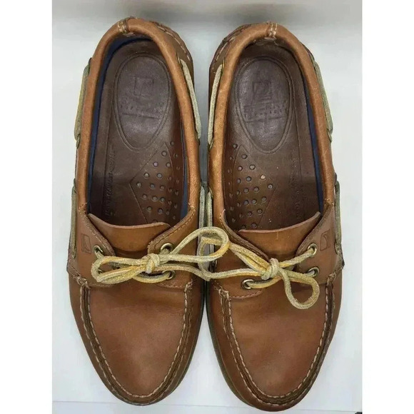 Speery Top-Sider Gold 2-Eye Lace Up Men's Boat Shoe Size 8M Tan Moccasin Leather - Picture 3 of 11